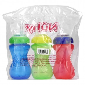 Nuby, Clik-it FlexStraw Cup, для детей от 12 месяцев, для мальчиков, 3 шт. В упаковке, 300 мл (10 унций) в Москве - eco-herb.ru | фото