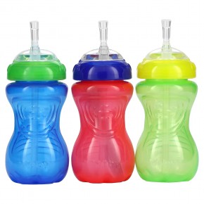 Nuby, Clik-it FlexStraw Cup, для детей от 12 месяцев, для мальчиков, 3 шт. В упаковке, 300 мл (10 унций) в Москве - eco-herb.ru | фото