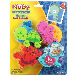 Nuby, Плавающие животные для ванн, для детей от 3 лет, 16 шт. - описание | фото