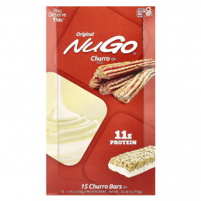 NuGo Nutrition, Original, протеиновые батончики, Churro, 15 батончиков, 50 г (1,76 унции) в Москве - eco-herb.ru | фото