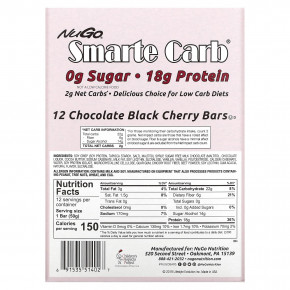 NuGo Nutrition, Smarte Carb Bar, шоколад с черной вишней, 12 батончиков, 50 г (1,76 унции) в Москве - eco-herb.ru | фото