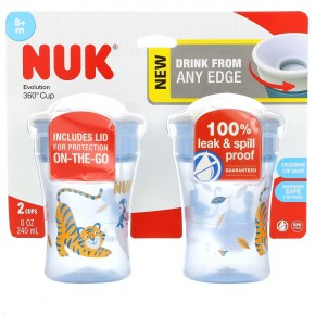 NUK, Evolution 360 Cup, для детей от 8 месяцев, синий, 2 стакана по 240 мл (8 унций) в Москве - eco-herb.ru | фото