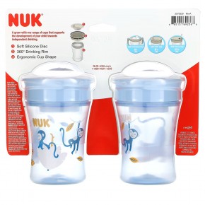 NUK, Evolution 360 Cup, для детей от 8 месяцев, синий, 2 стакана по 240 мл (8 унций) в Москве - eco-herb.ru | фото
