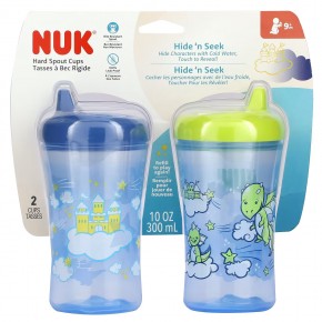 NUK, Hide 'n Seek, чашки с жестким носиком, для детей от 9 месяцев, синий, 2 чашки по 300 мл (10 унций) в Москве - eco-herb.ru | фото