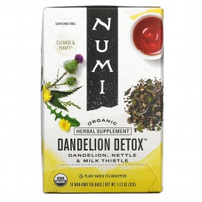 Numi Tea, Organic, Dandelion Detox, без кофеина, 16 чайных пакетиков без ГМО, 32 г (1,13 унции) в Москве - eco-herb.ru | фото