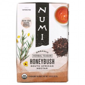 Numi Tea, Organic Herbal Teasan, Honeybush, без кофеина, 18 чайных пакетиков, 43,2 г (1,52 унции) - описание