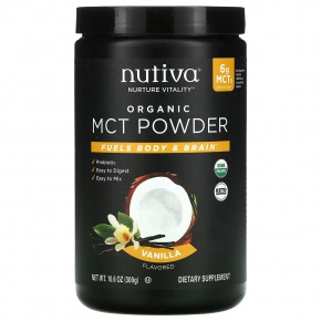 Nutiva, органические MCT в виде порошка, со вкусом ванили, 300 г (10,6 унций) - описание | фото