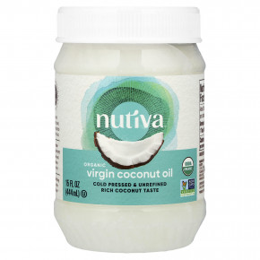Nutiva, органическое кокосовое масло первого отжима, 444 мл (15 жидк. унций) - описание | фото