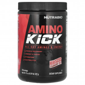 NutraBio, Amino Kick, аминокислота с гибискусом и клубникой, 269 г (0,59 фунта) - описание