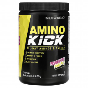 NutraBio, Amino Kick, ананас с маракуйей, 274 г (0,6 фунта) - описание