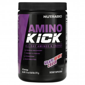 NutraBio, Amino Kick, Grape Berry Crush, 272 г (0,6 фунта) - описание | фото