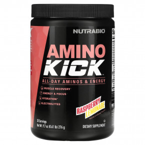 NutraBio, Amino Kick, малиновый лимонад, 276 г (0,61 фунта) - описание