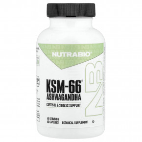 NutraBio, KSM-66®, ашваганда, 60 капсул (600 мг в 1 капсуле) - описание | фото