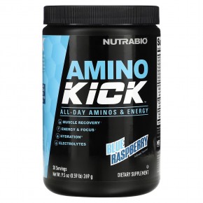 NutraBio, Amino Kick, голубая малина, 269 г (0,59 фунта) - описание