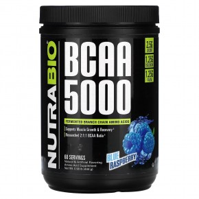 NutraBio, BCAA 5000, голубая малина, 444 г (0,98 фунта) - описание