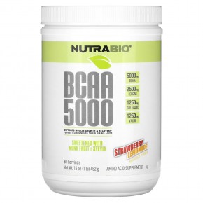 NutraBio, BCAA 5000, клубничный лимонад, 452 г (1 фунт) - описание