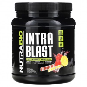 NutraBio, Intra Blast, заряд аминокислот для восстановления после тренировки, клубника с лимоном, 740 г - описание