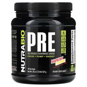 NutraBio, PRE-Workout Performance Igniter, малиновый лимонад, 567 г (1,25 фунта) - описание