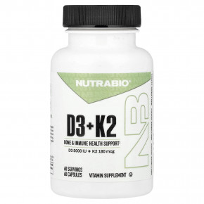 NutraBio, витамины D3 и K2, 60 капсул - описание | фото