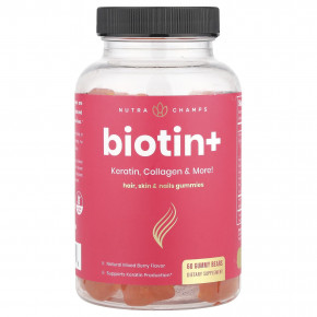 NutraChamps, Биотин +, ягодное ассорти, 60 жевательных мишек - описание | фото