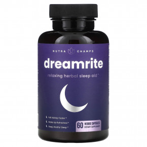 NutraChamps, Dreamrite, расслабляющее травяное средство для сна, 60 растительных капсул, которые легко глотать в Москве - eco-herb.ru | фото