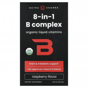 NutraChamps, комплекс витаминов группы B 8 в 1, малина, 60 мл (2 жидк. унции) - описание | фото