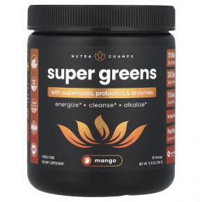 NutraChamps, Super Greens, с суперфудом, пробиотиками и ферментами, манго, 264 г (9,31 унции) - описание