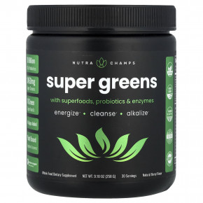 NutraChamps, Super Greens с суперпродуктами, пробиотиками и ферментами, натуральные ягоды, 258 г (9,10 унции) в Москве - eco-herb.ru | фото