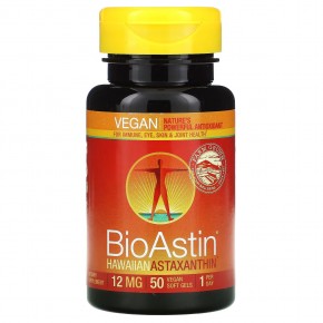 Nutrex Hawaii, BioAstin, гавайский астаксантин, 12 мг, 50 веганских капсул - описание