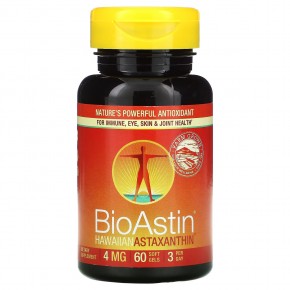 Nutrex Hawaii, BioAstin, гавайский астаксантин, 12 мг, 60 капсул (4 мг в 1 капсуле) - описание