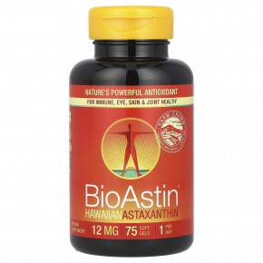 Nutrex Hawaii, BioAstin®, Hawaiian Astaxanthin®, астаксантин, 12 мг, 75 капсул - описание | фото