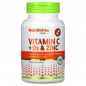 NutriBiotic, Immunity, витамины C + D3 и цинк, 100 капсул - описание
