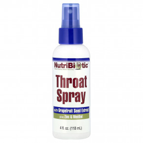 NutriBiotic, спрей для горла с экстрактом косточек грейпфрута, цинком и ментолом, 118 мл (4 жидк. унции) - описание | фото