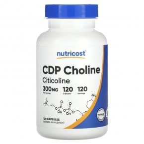 Nutricost, CDP Choline, цитиколин, 300 мг, 120 капсул - описание