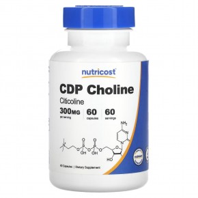 Nutricost, CDP Choline, цитиколин, 300 мг, 60 капсул - описание