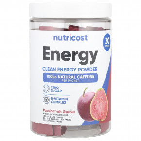 Nutricost, Energy, Clean Energy в порошке, маракуйя и гуава, 20 пакетиков по 5 г (0,18 унции) - описание | фото