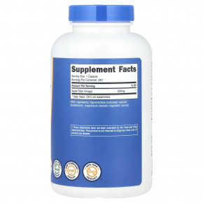 Nutricost, Яблочный уксус, 500 мг, 240 капсул в Москве - eco-herb.ru | фото