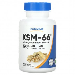 Nutricost, KSM-66, экстракт корня ашваганды, 600 мг, 60 капсул в Москве - eco-herb.ru | фото