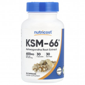 Nutricost, KSM-66, экстракт корня ашваганды, 600 мг, 30 капсул - описание