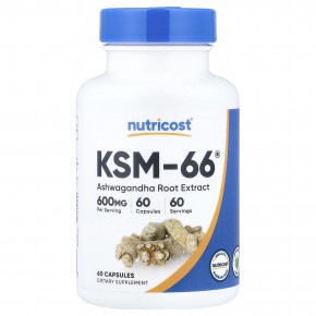 Nutricost, KSM-66®, экстракт корня ашваганды, 60 капсул - описание | фото