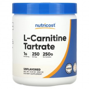 Nutricost, L-карнитин тартрат, без добавок, 250 г (8,8 унции) - описание