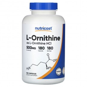 Nutricost, L-орнитин (в виде L-орнитина гидрохлорида), 500 мг, 180 капсул в Москве - eco-herb.ru | фото