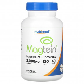 Nutricost, Magtein®, L-треонат магния, 2000 мг, 120 капсул (666 мг на капсулу) - описание | фото