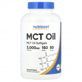 Nutricost, Масло MCT, 150 капсул (1000 мг в каждой капсуле) - описание | фото