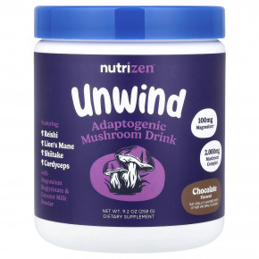 Nutricost, NutriZen™ Unwind, адаптогенный грибной напиток, со вкусом шоколада, 258 г (9,2 унции) - подробнее Nutricost, NutriZen™ Unwind, адаптогенный грибной напиток, со вкусом шоколада, 258 г (9,2 унции) - описание