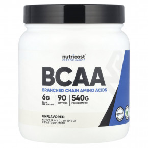 Nutricost, Performance, BCAA, без добавок, 540 г (1,2 фунта) - описание | фото