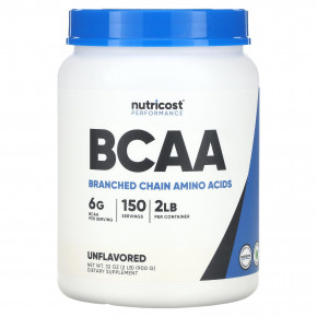 Nutricost, Performance, BCAA, без добавок, 900 г (2 фунта) - описание