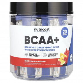 Nutricost, Performance, BCAA +, фруктовый пунш, 20 пакетиков по 13 г (0,5 унции) - описание | фото