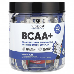 Nutricost, Performance, BCAA +, набор разнообразных продуктов, 20 пакетиков по 13–14 г (0,5 унции) - описание | фото