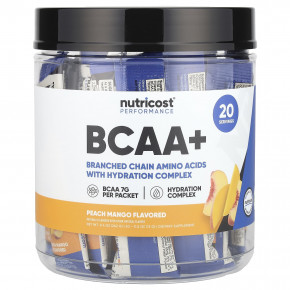 Nutricost, Performance, BCAA +, персик и манго, 20 пакетиков по 13 г (0,5 унции) - описание